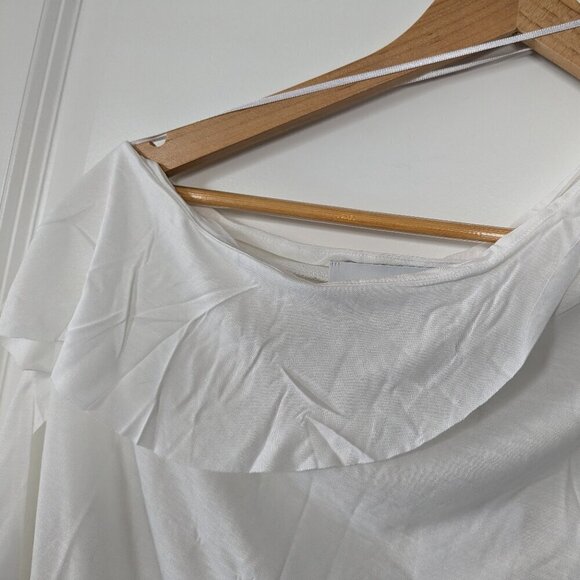 IRO Top Size XS White Irko Silk-blend Shirt Ruched One-Shoulder Ruffle NWT Airy - Picture 7 of 16